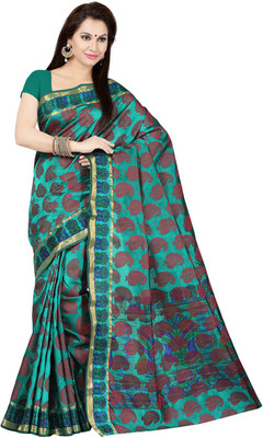 

Ishin Woven Fashion Tussar Silk Saree(Green), Green & red