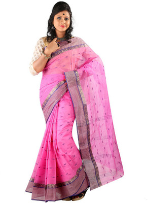 Hawai Self Design Tant Handloom Cotton Saree(Pink)