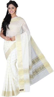 

Pavechas Polka Print Banarasi Silk Cotton Blend Saree(White)