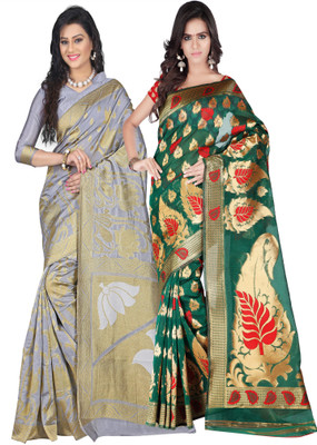 

Weavedeal Embellished Kanjivaram Silk Cotton Blend Saree(Pack of 2, Multicolor)