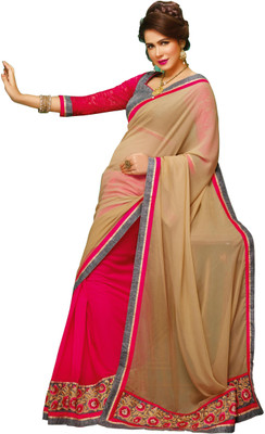 

Khushali Self Design, Embroidered, Embellished Fashion Georgette Saree(Pink, Beige, Grey), Beige;grey;pink