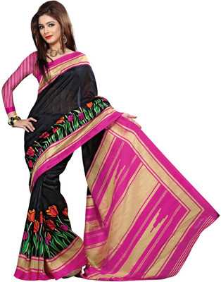 

Khushali Self Design, Printed Fashion Silk Saree(Black, Pink)