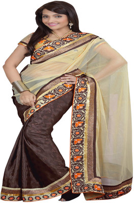 

Helixenterprise Printed Fashion Chiffon Saree(Brown), Brown;cream