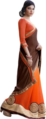 

Jiya Self Design, Embellished, Embroidered Fashion Georgette Saree(Orange, Brown), Brown;orange