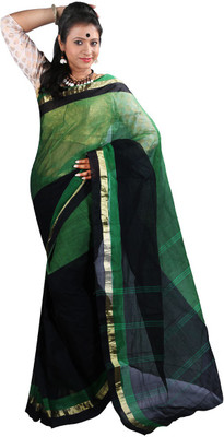 

Hawai Self Design, Striped Fashion Cotton Saree(Green)