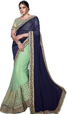 

Desi Butik Embroidered Fashion Georgette, Net Saree(Green, Blue), Light green and blue