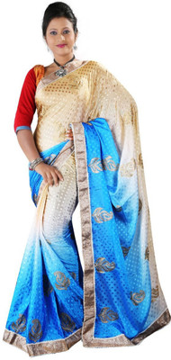 

Hawai Embroidered Fashion Chiffon Saree(Blue, Gold)