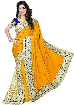 

Khoobee Self Design, Embroidered, Embellished Fashion Net, Georgette Saree(Yellow, Beige), Beige;yellow