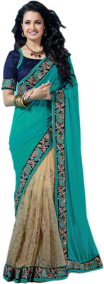

M.S.Retail Embroidered Fashion Handloom Chiffon, Net Saree(Blue)