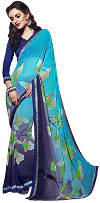 

Desi Butik Printed Fashion Georgette Saree(Blue, Blue), Blue and sky blue