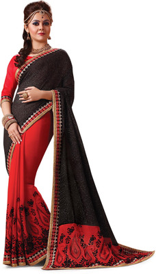 

Ridham Sarees Self Design, Embroidered Bollywood Pure Georgette Saree(Black, Red)