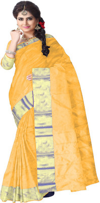 

Javuli Woven Arani Pattu Handloom Silk Cotton Blend Saree(Yellow, White), White;yellow