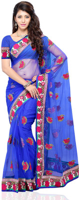 

JTInternational Self Design Fashion Net Saree(Blue), Multi color