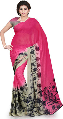

Heena Solid, Graphic Print Bollywood Georgette Saree(Pink, Beige), Pink & beige color