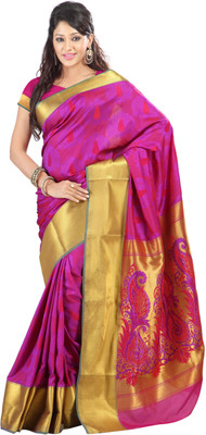 

Varkala Silk Sarees Woven Kanjivaram Jacquard Saree(Purple), Purple;red