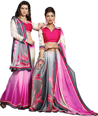

Lovelylook Printed Daily Wear Jacquard, Chiffon Saree(Pink, Grey)