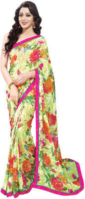 

Saara Floral Print Daily Wear Chiffon Saree(White)