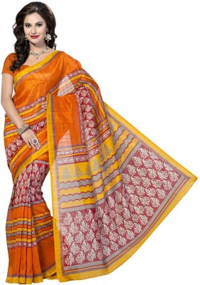 

Rani Saahiba Geometric Print Bhagalpuri Art Silk Saree(Orange)