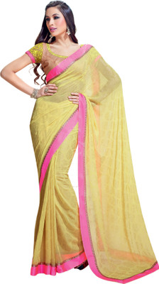 Vishal Printed Bollywood Georgette Saree(Yellow, Pink)