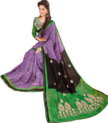 

Jiya Self Design, Embroidered Fashion Chiffon Saree(Purple, Brown, Green), Brown;green;purple