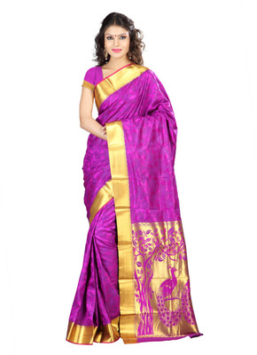 

Varkala Silk Sarees Woven Kanjivaram Jacquard Saree(Purple)