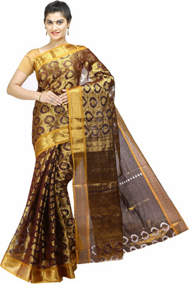 

Mimosa Woven Kanjivaram Art Silk Saree(Brown), Orange