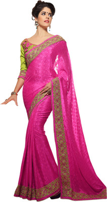 

Khushali Self Design, Embellished, Embroidered Fashion Georgette, Jacquard Saree(Pink, Light Green), Light green;pink