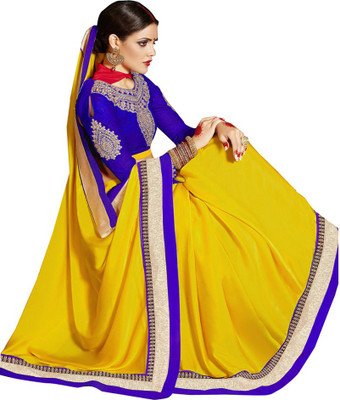 

Asha Fashion Embroidered Bollywood Satin Saree(Yellow, Blue), Blue;yellow