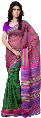 

JTInternational Striped, Printed Chanderi Handloom Art Silk Saree(Multicolor)