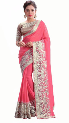 

Stylezone Embroidered Fashion Georgette Saree(Pink)
