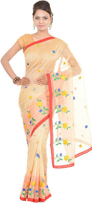 

Kdc Sarees Embroidered Banarasi Handloom Cotton Saree(Gold), Tussar