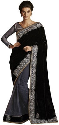 

Desi Butik Self Design Fashion Velvet Saree(Black)
