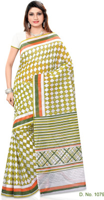 

Indianbeauty Striped, Printed Fashion Cotton Saree(White, Brown), Brown;white