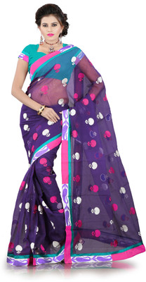

Weavedeal Embellished, Embroidered Bollywood Cotton, Net Saree(Dark Blue)