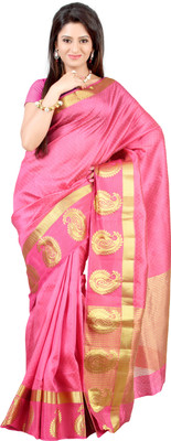 

Mimosa Woven Kanjivaram Handloom Tussar Silk Saree(Pink)