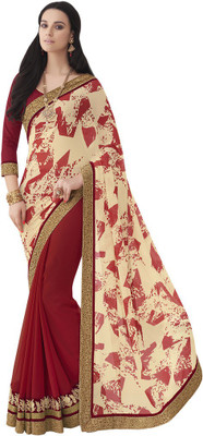 

Desi Butik Embroidered Fashion Georgette Saree(Beige, Red)