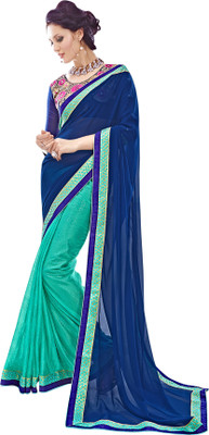 

Khoobee Self Design, Embroidered, Embellished Fashion Georgette, Cotton Saree(Blue, Green)