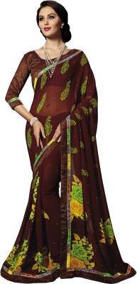 

Khoobee Self Design, Printed, Embellished Fashion Georgette, Satin, Chiffon Saree(Brown)