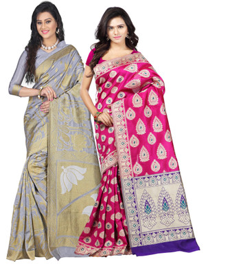 

Weavedeal Embellished Kanjivaram Silk Cotton Blend Saree(Pack of 2, Grey, Pink)