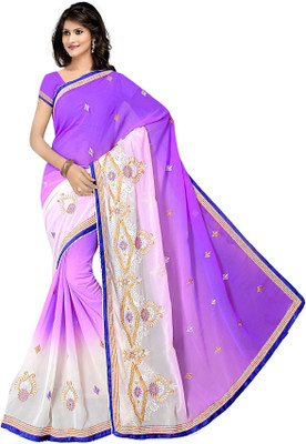 

Shree Rajlaxmi Sarees Embroidered Fashion Georgette Saree(Purple, White)