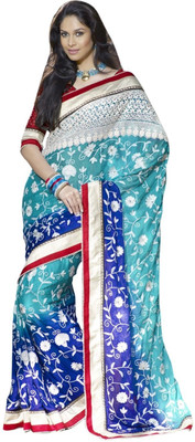 45% OFF on Triveni Printed Fashion Chiffon Saree(Blue)