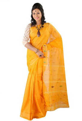 

Hawai Striped Tant Handloom Cotton Saree(Yellow)