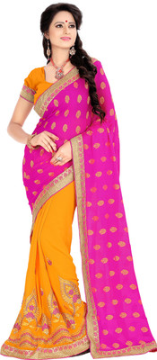 

Jiya Self Design, Embroidered, Embellished Fashion Georgette, Jacquard Saree(Pink, Orange), Orange;pink