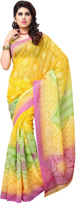 

JTInternational Printed Fashion Handloom Art Silk Saree(Multicolor), Yellow