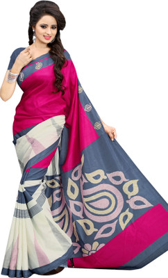 

Urban Vastra Floral Print Fashion Raw Silk Saree(Pink), Pink & white
