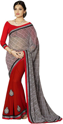 Desi Butik Embroidered Fashion Georgette Saree(Grey)
