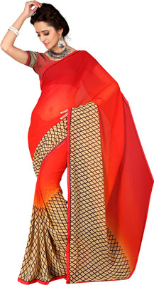 

Khushali Self Design, Printed Fashion Georgette Saree(Beige, Red, Orange), Beige;orange;red