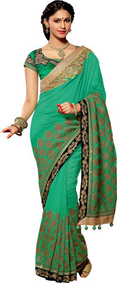 Brijraj Embroidered Fashion Silk Saree(Green)