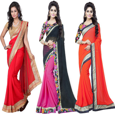 

Omkarcreation Floral Print Bollywood Georgette Saree(Pack of 3, Multicolor)