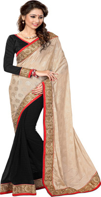 

Sourbh Sarees Embroidered Fashion Jacquard, Chiffon Saree(Beige, Black)